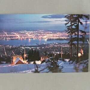 Vintage Postcard - Skier Night View of Vancouver from Grouse Mountain - NCPR